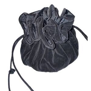 Vintage Black Velvet Drawstring Pouch Purse Ruffled Top Small Evening Formal Bag